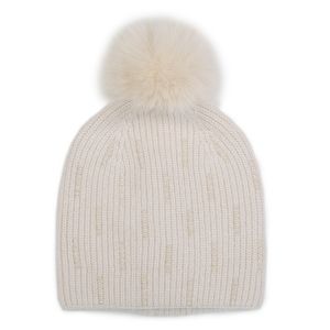 Pearls Details Knit Pompom Hat in Cream SD112