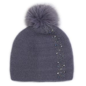 Elegant Sparkle Embellished Pompom Hat in Grey SD113
