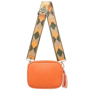 P158 Tassel box bag with funky strap in Orange