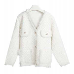 SK073 super soft cosy jacket with zigzag print in Cream