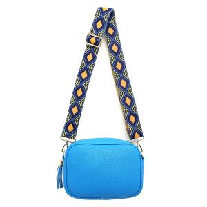 P158 Tassel box bag with funky strap in Royal Blue