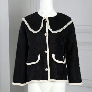 SK081 Cardigan with frilly collar in Black