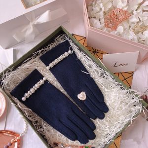 HA247 gorgeous pearls embellished gloves in Navy
