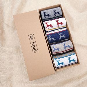 SDK063 Set of 5 pairs reindeer print men's socks