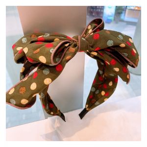 HA798 Oversize bow polka dot  spotty headband in Olive Green