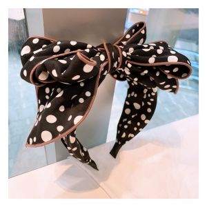 HA798 Oversize bow polka dot headband in Black