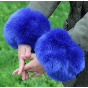 009 fluffy Faux fox fur cuffs in Royal Blue