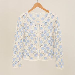 Floral Crochet Cardigan with Pearl Accents