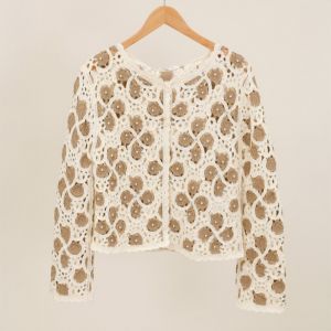 Floral Crochet Cardigan with Pearl Accents