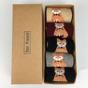 SDK071 set of 5 pairs with fox print socks with Gift box