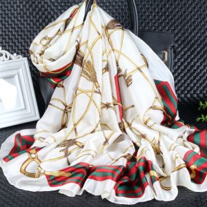 TT291 Chains printed satin scarf in Cream