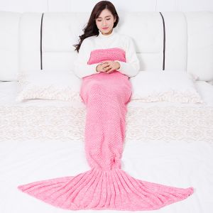 PUR065 hand knitted chunky mermaid blanket in Baby Pink