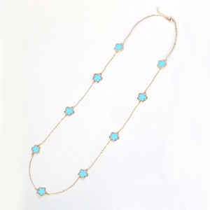 EUR368 Five diamante edge petals Necklace in Blue