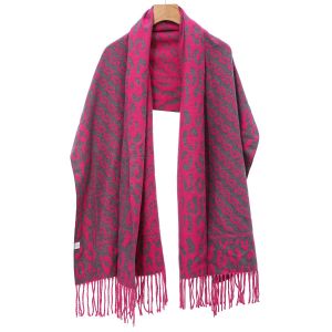 WS002 Chains and leopard print wool scarf in Fuchsia/Grey