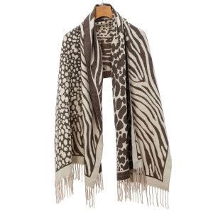 WS001 Leopard print wool scarf in Beige/Coffee