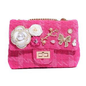 CH3143 Jewelled tweed handbag in Fuschia