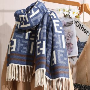 WS024 EE letter print two tone scarf in Navy/Cream
