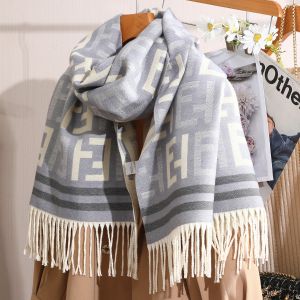 WS024 EE letter print two tone scarf in Silver/Cream