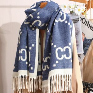 WS023 two tone cc print wool scarf in Navy/Cream