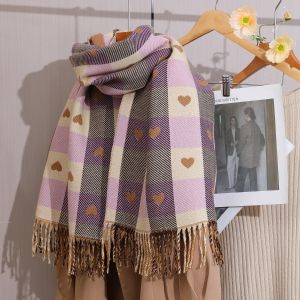 WS019 love heart pattern two tone wool scarf in Lilac