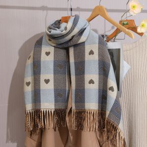 WS019 love heart pattern two tone wool scarf in baby Blue