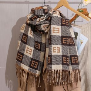 WS020 EE letter patter two tone wool scarf in Tan