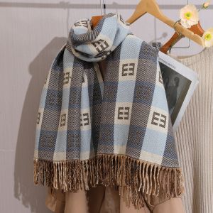 WS020 EE letter patter two tone wool scarf in baby Blue