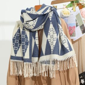 WS021 cc print wool scarf in denim/Cream