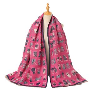 HUA094 little cats two tones print in Fuchsia/Navy
