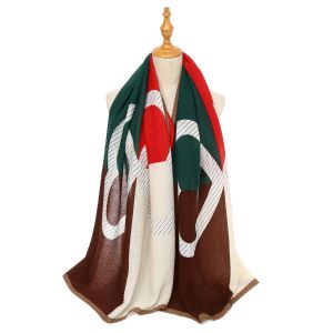 TT331 Green/Red/Brown cotton pleated scarf in cotton