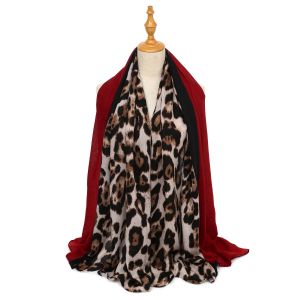 TT330 Red/Brown cotton scarf with leopard print