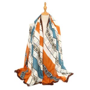 TT342 Cotton scarf in Orange / Blue mix