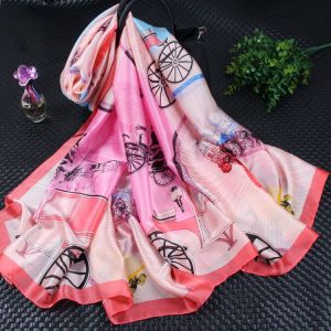 TT295 Wagons printed satin scarf in Pink