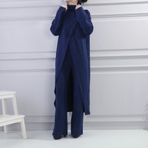 SDK151 Two pieces cashmere mix matching set in Navy
