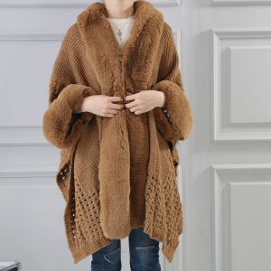PE364 hand knit crochet cape in Taupe