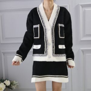 SK105 Cardigan skirt matching set in Black