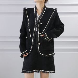 SK103 cardigan with skirt matching set with Lacy detail Black