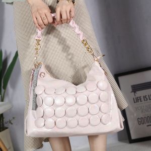 3D Dot Slouchy Shoulder Bag with Rhinestone Accents