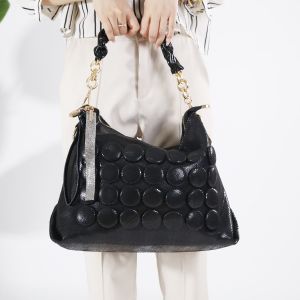 3D Dot Slouchy Shoulder Bag with Rhinestone Accents