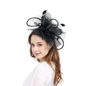 NF2019004 Delicate Mesh Loops and Feather Fascinator in Black
