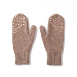 SD109 Wool gloves with sequins in Brown