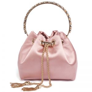 6631 satin pouch bag with crystal handle in Blush