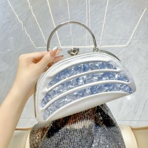 Arc Evening Bag with Handle and Crystal Clasp