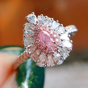 RIN003 large Oval crystal adjustable ring in baby Pink