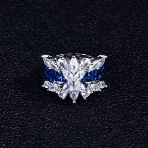 RIN005 Crystals mix in Navy adjustable ring