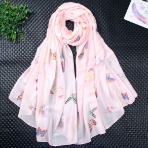 TT293 Butterflies printed satin scarf in Pink