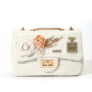 Vintage Tweed Floral Handbag with in Cream CH3110