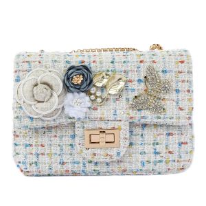 CH3134 jewelled tweed handbag in Baby Blue/White mix