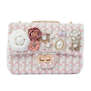 CH3137 jewelled tweed bag in Cream/Baby Pink