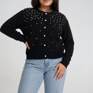 Sparkling Jewel Embellished Cardigan in Black